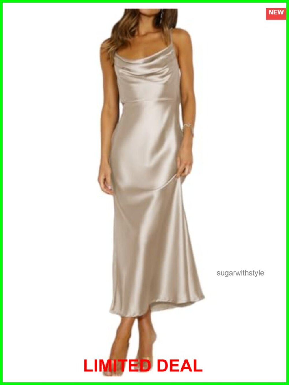Womens Satin Cowl Neck Backless Midi Dress Spaghetti Strap Wedding Guest